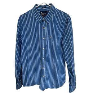American Eagle Outfitters Mens XL Shirt Blue White Stripe No 77 Vintage Fit